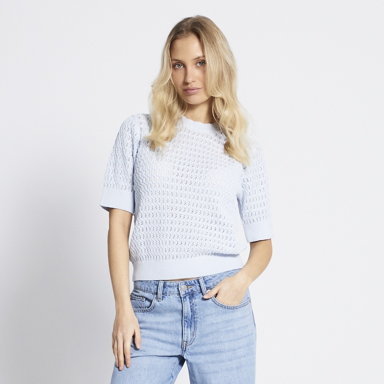 Crochet knit tee "Viola" Light blue
